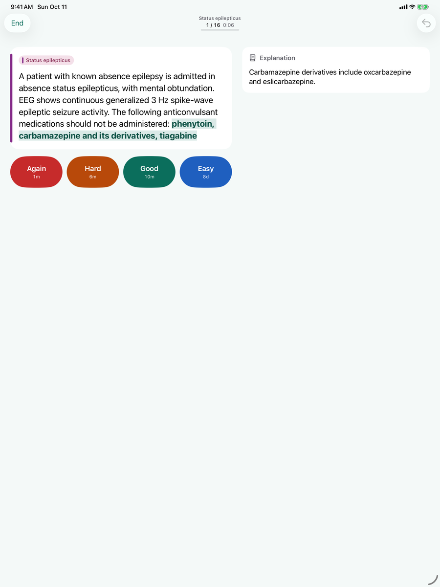 Synapse study screen on an iPad, with the card and its explanation side by side